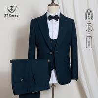 ST Cassy High Quality luxury brands men Suit for man blackish green elegant dinner suit 3-Piece Set Slim Fit Groom's wedding dress