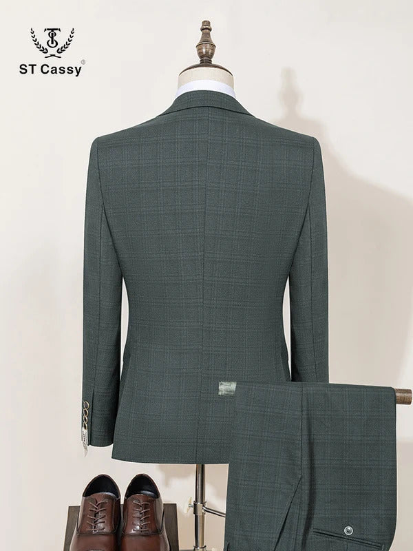 ST Cassy High Quality Green suit Formal Business Office Men's Suits Slim fit casual suit（jacket+Vest+Pants）