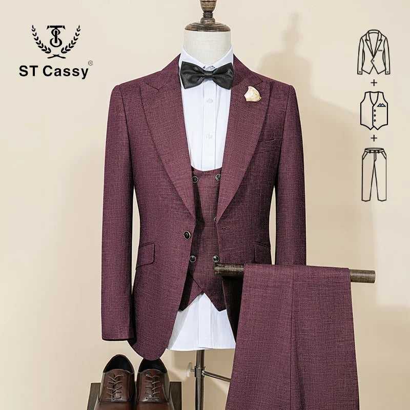ST Cassy High Quality Male Groom Wedding Blazers Slim fit casual evening gown Business Office khaki Men's Suits