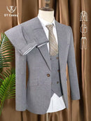 ST Cassy Men's three piece suit elegant slim fit formal office and leisure banquet groomsman set groom's wedding dress