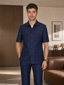 ST Cassy Short Sleeve man suits Safari 2 Piece set Jacket +Pants Business Outwear Costum leisure Summer thin version High quality