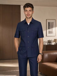 ST Cassy Short Sleeve man suits Safari 2 Piece set Jacket +Pants Business Outwear Costum leisure Summer thin version High quality