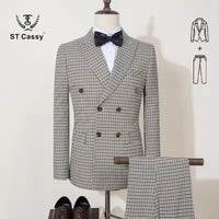 ST Cassy 2-piece set of jackets and pants Elegant suits for men double-breasted Plaid suit Formal Business Office Men's Suits