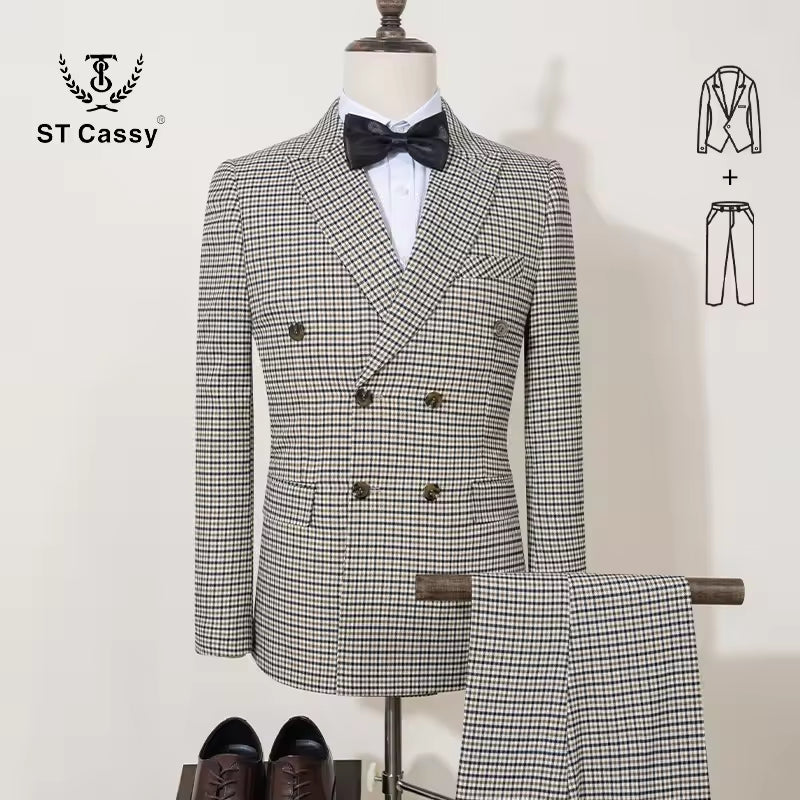 ST Cassy 2-piece set of jackets and pants Elegant suits for men double-breasted Plaid suit Formal Business Office Men's Suits