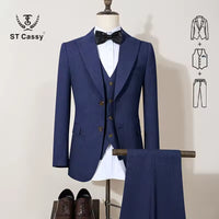 ST Cassy new 2 buttons on suit blue modern design mens office wear blazer coustime homme luxe Bead edge craftsmanship