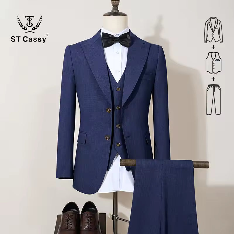 ST Cassy new 2 buttons on suit blue modern design mens office wear blazer coustime homme luxe Bead edge craftsmanship