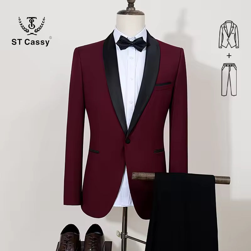 ST cassy white Elegant Men's Suit Groom Wedding Tuxedo Slim Fit Blazer for Party Prom Night