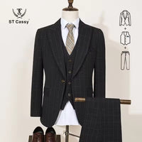 ST Cassy High Quality Men's Plaid suit Slim Fit Male Groom Wedding Blazers evening gown（jacket+Vest+Pants）