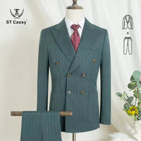 ST cassy gray 2 Pcs set（Jacket+pants）Men's Suit Stripe Double Breasted Wedding Groom costume leisure office Business Suit 2 sold byST Cassy Official St... (4.9 | 1,000+ sold ) 2 sold