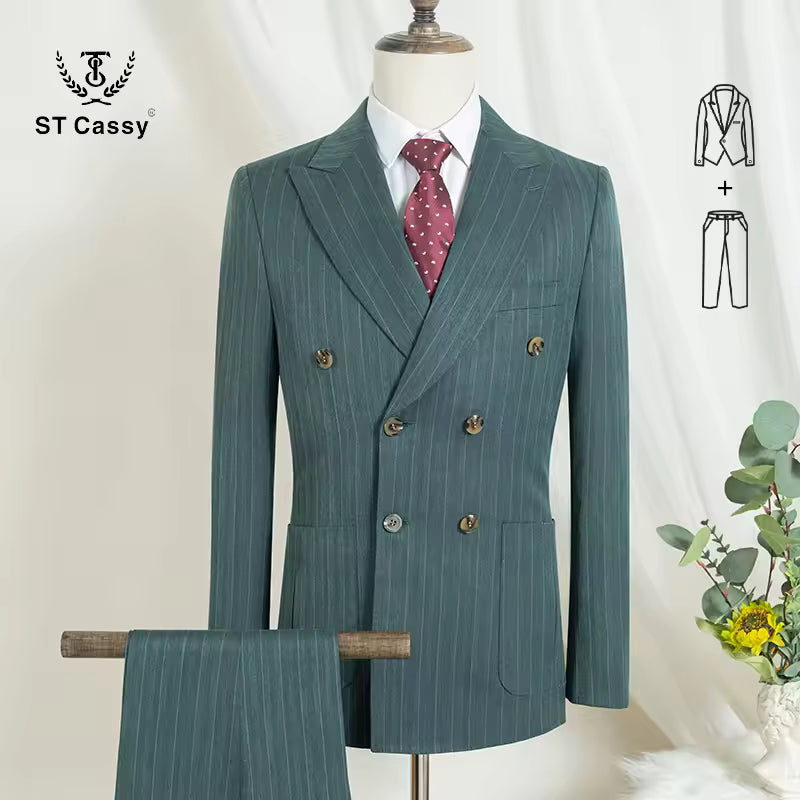 ST cassy gray 2 Pcs set（Jacket+pants）Men's Suit Stripe Double Breasted Wedding Groom costume leisure office Business Suit 2 sold byST Cassy Official St... (4.9 | 1,000+ sold ) 2 sold
