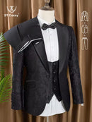 ST Cassy High Quality Retro carving Party Dress Slim Fit Tuxedo Prom Suit Fashion black Male Groom Wedding three-piece