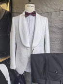 ST Cassy white Male Groom Wedding shawl collar Blazers figure Party Dress Tuxedo Prom Suit Fashion Slim Fit (jacket+Vest+Pants）