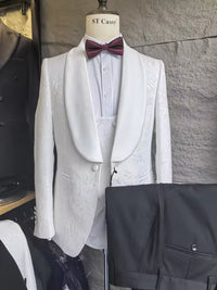 ST Cassy white Male Groom Wedding shawl collar Blazers figure Party Dress Tuxedo Prom Suit Fashion Slim Fit (jacket+Vest+Pants）