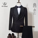ST cassy luxury shawl collar 2-piece suit set men's high-end business casual suit groom's wedding dress Jacquard pattern