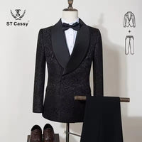 ST cassy luxury shawl collar 2-piece suit set men's high-end business casual suit groom's wedding dress Jacquard pattern