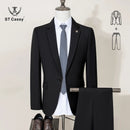 ST Cassy High Quality Men's Suit Slim Fit Solid Color Suit Formal Business Office Single Breasted Coat Pants 2 Pieces Set