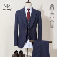 ST Cassy high-quality black striped suit slim fit luxurious and elegant men's business suit wedding fashion clothing 3-piece set