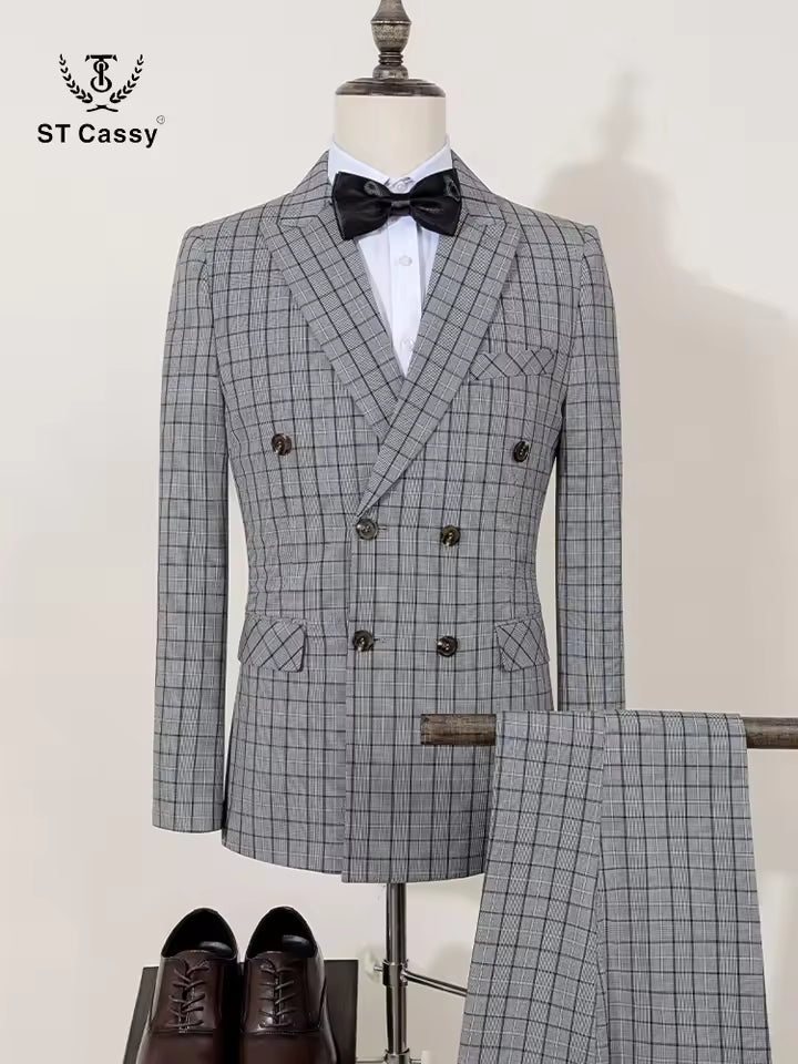 ST Cassy 2-piece set of jackets and pants Elegant suits for men double-breasted Plaid suit Formal Business Office Men's Suits