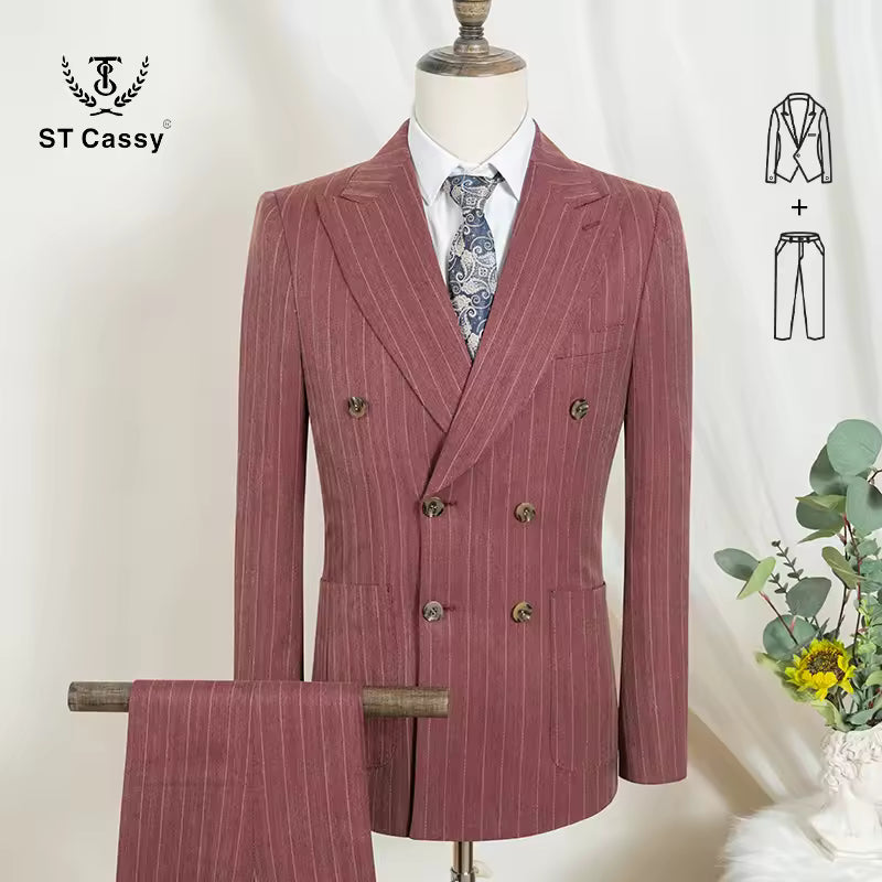 ST cassy gray 2 Pcs set（Jacket+pants）Men's Suit Stripe Double Breasted Wedding Groom costume leisure office Business Suit 2 sold byST Cassy Official St... (4.9 | 1,000+ sold ) 2 sold