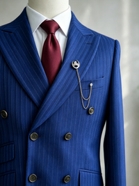 ST Cassy Royal Blue Pinstripe Double Breasted Suit | Formal Business 2 Piece Suit For Men