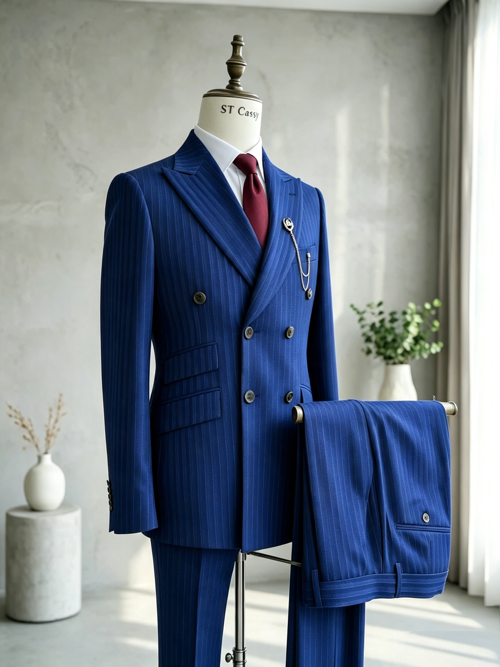 ST Cassy Royal Blue Pinstripe Double Breasted Suit | Formal Business 2 Piece Suit For Men