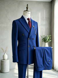 ST Cassy Royal Blue Pinstripe Double Breasted Suit | Formal Business 2 Piece Suit For Men
