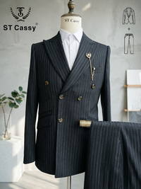 ST Cassy Royal Blue Pinstripe Double Breasted Suit | Formal Business 2 Piece Suit For Men