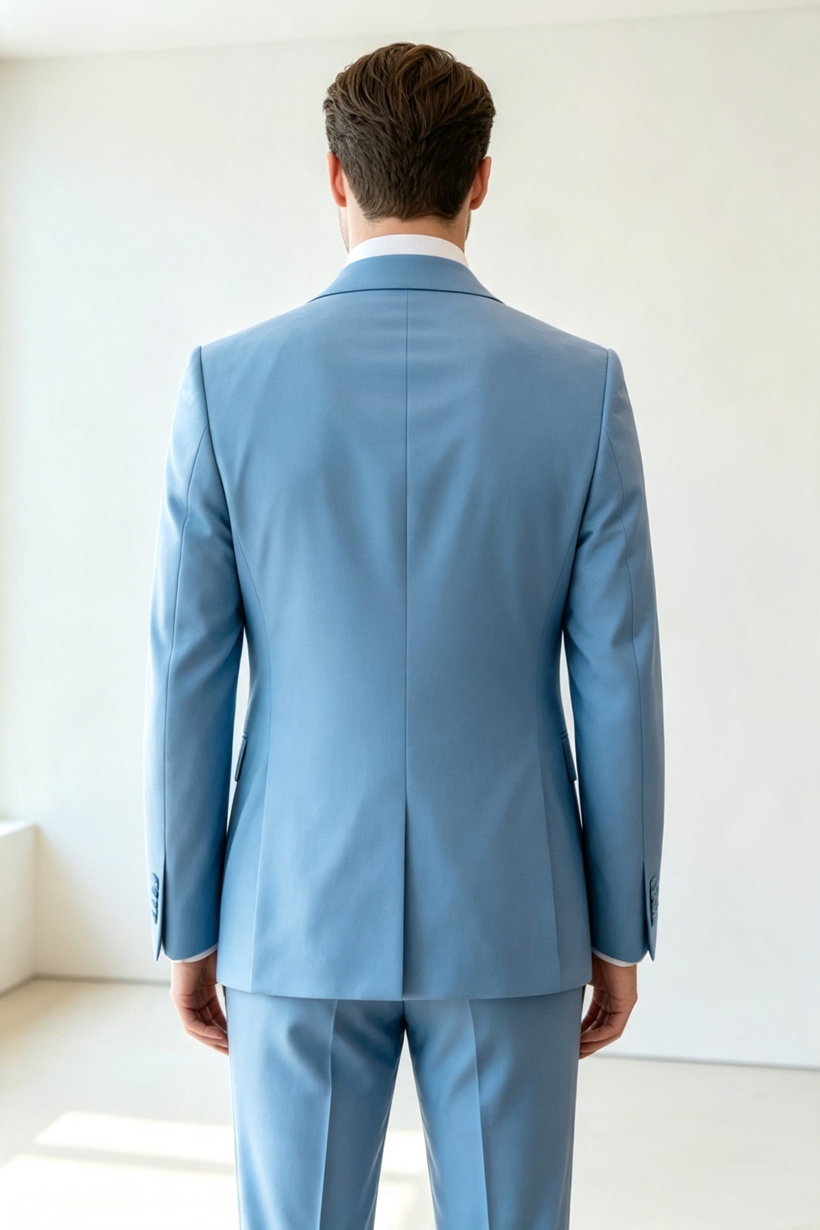 ST Cassy Men Sky Blue Asymmetric Button Suit 2 Piece, Peak Lapel Wedding Blazer & Trousers