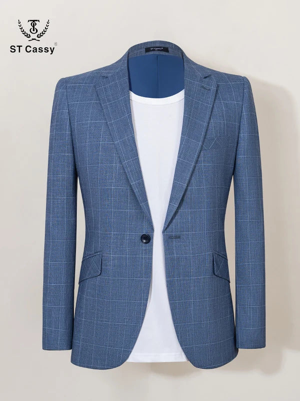 ST Cassy High Quality Men's Suit Lapel Formal Blazer Male Groom Wedding Blazers Plaid suit