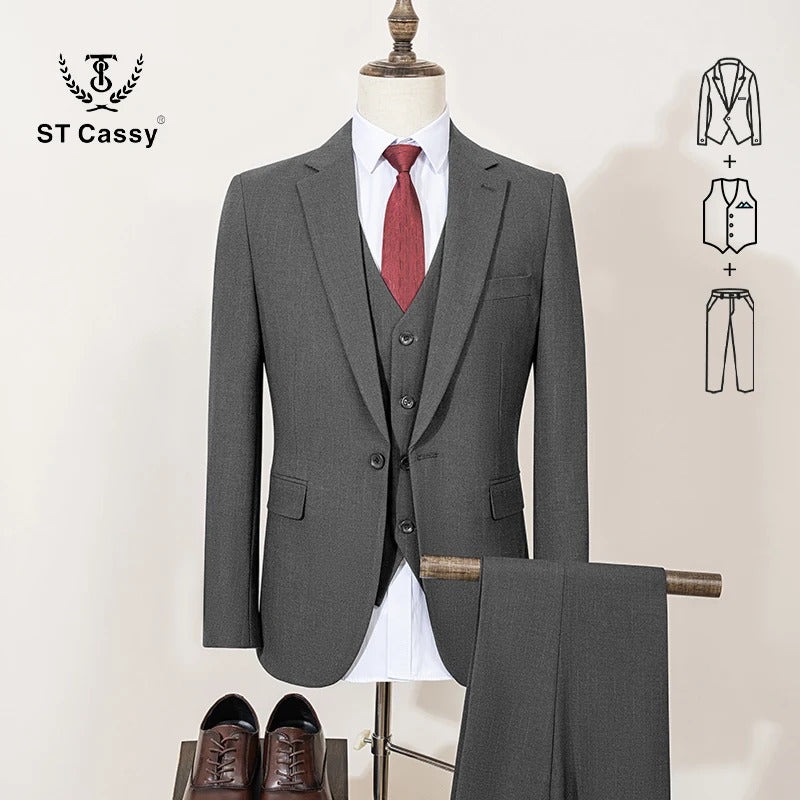 ST Cassy High-end Brand Formal Business Men's Suits Lapel Formal Blazer Slim Fit（jacket+Vest+Pants）