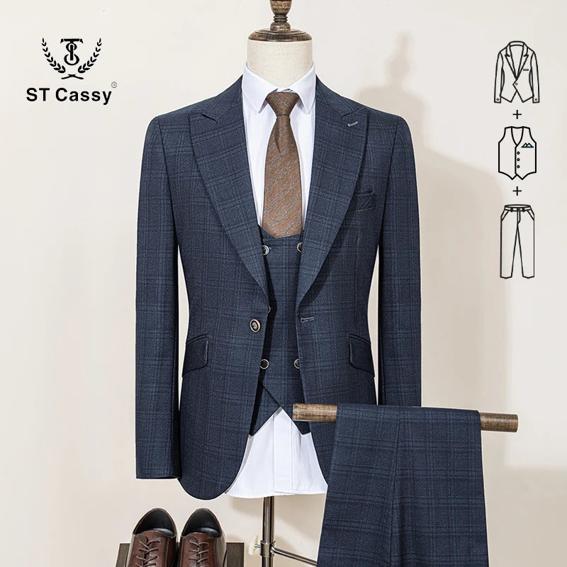 ST Cassy High Quality Green suit Formal Business Office Men's Suits Slim fit casual suit（jacket+Vest+Pants）