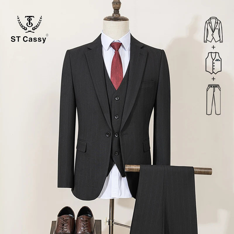 ST Cassy High-end Brand Formal Business Men's Suits Lapel Formal Blazer Slim Fit（jacket+Vest+Pants）