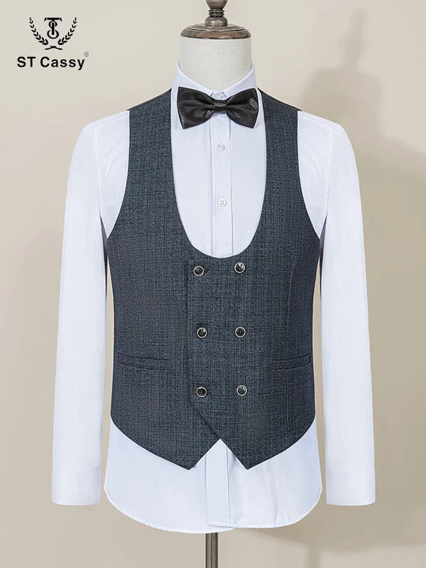 ST Cassy High Quality Men's Suit Slim Fit Male Groom Wedding Blazers Party Dress  Suit Business Office three-piece