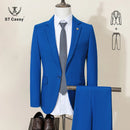 ST Cassy High Quality Men's Suit Slim Fit Solid Color Suit Formal Business Office Single Breasted Coat Pants 2 Pieces Set