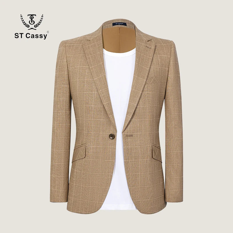 ST Cassy High Quality Men's Suit Lapel Formal Blazer Male Groom Wedding Blazers Plaid suit