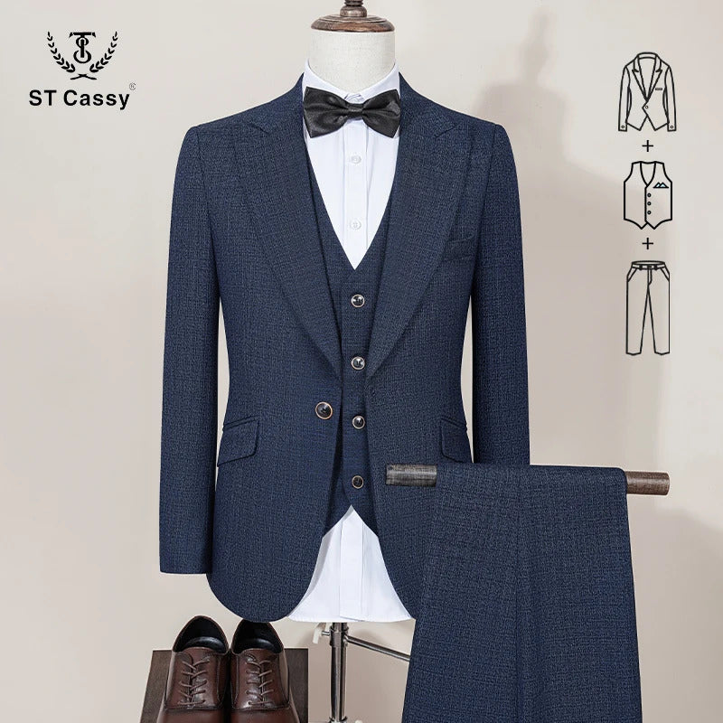 ST Cassy luxury Men Suit Slim Fit Male Groom Wedding Blazers Party Dress  Suit Business Office three-piece