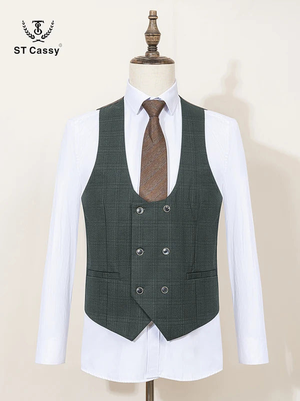 ST Cassy High Quality Green suit Formal Business Office Men's Suits Slim fit casual suit（jacket+Vest+Pants）