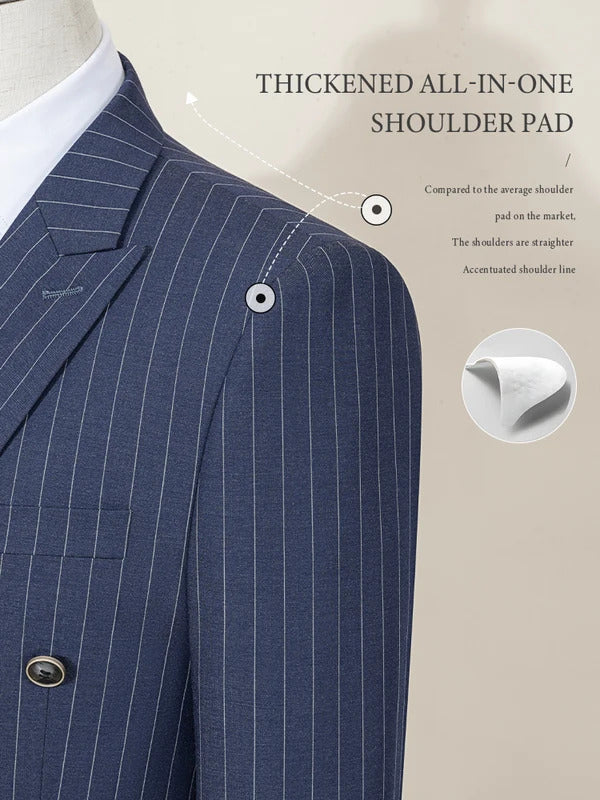 ST Cassy Men Striped suit Double Breasted High-end Brand Formal Business Slim Fit Coat Pants 2 Pieces Set Fashionable and Casual
