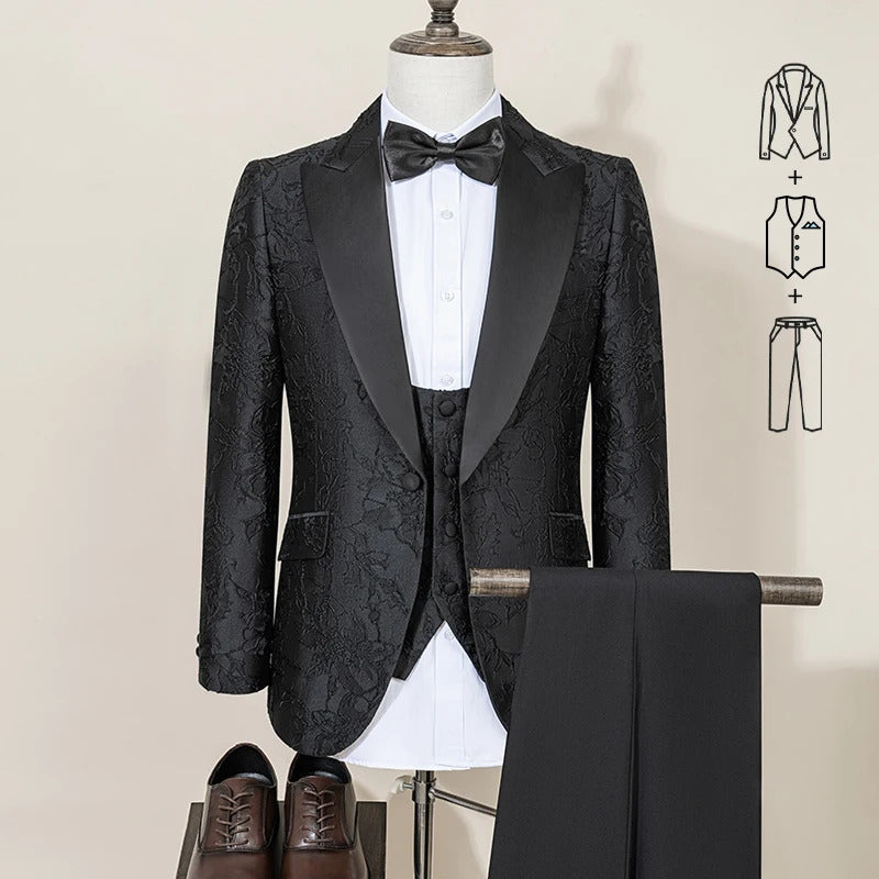 ST Cassy High Quality Retro carving Party Dress Slim Fit Tuxedo Prom Suit Fashion black Male Groom Wedding three-piece