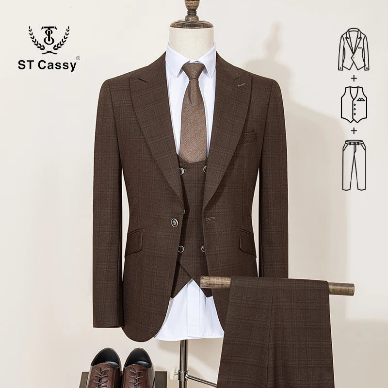 ST Cassy High Quality Green suit Formal Business Office Men's Suits Slim fit casual suit（jacket+Vest+Pants）