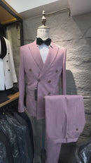ST Cassy 2026 New pink Men's Suit 2-Piece Set jacket+pants Double breasted Slim Fit Business Casual Formal Wear Wedding/Interview Ready