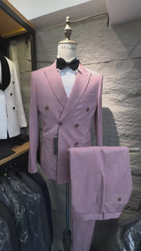 ST Cassy 2026 New pink Men's Suit 2-Piece Set jacket+pants Double breasted Slim Fit Business Casual Formal Wear Wedding/Interview Ready