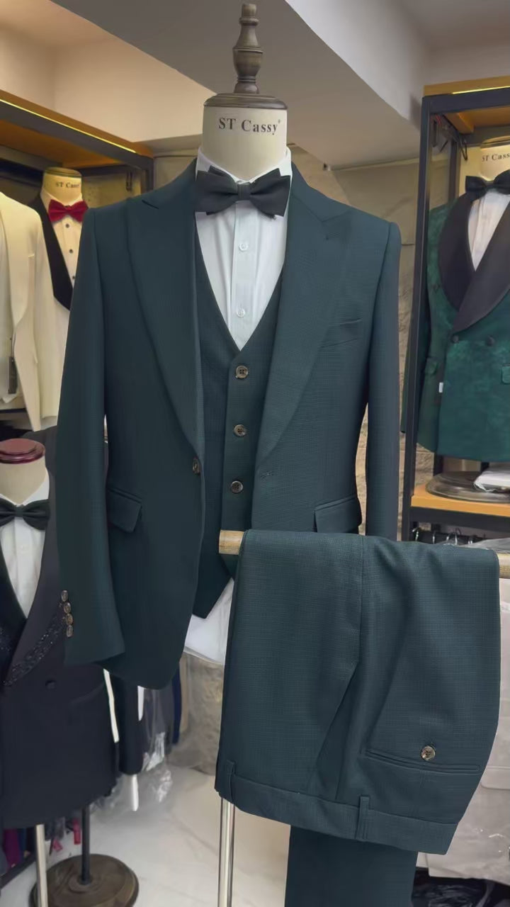 ST Cassy High quality luxury 3 piece set elegant men suits dark green Slim Fit Male Groom Wedding Blazers Party Dress Business Office