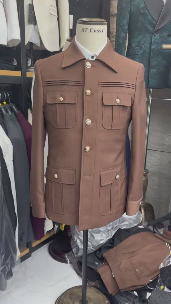 ST Cassy Men's Suit Classic Fit Single Breasted Multiple pockets Solid Color Casual Business Dress Suit