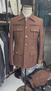 ST Cassy Men's Suit Classic Fit Single Breasted Multiple pockets Solid Color Casual Business Dress Suit