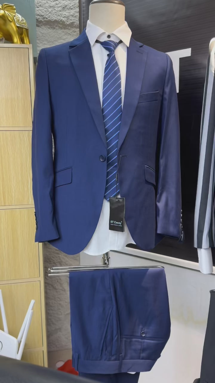 ST Cassy High Quality Men's Suit Slim Fit Solid Color Suit Formal Business Office Single Breasted Coat Pants 2 Pieces Set