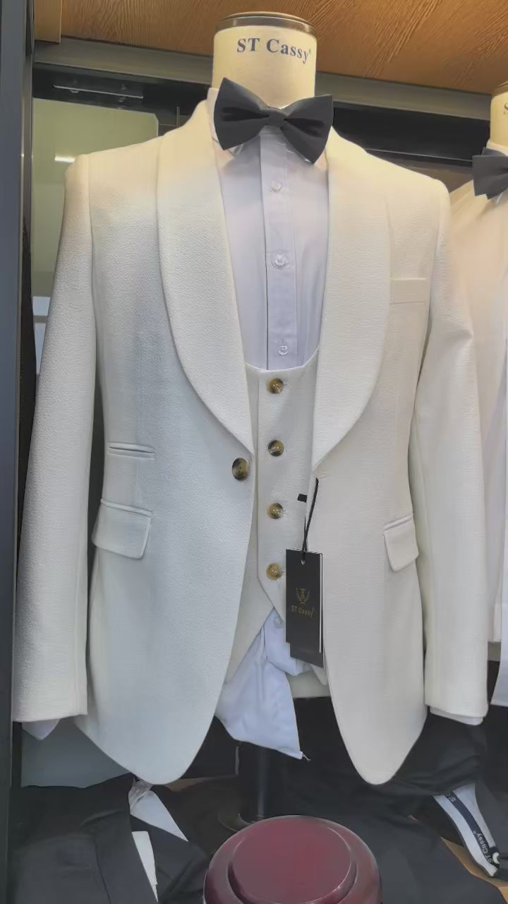 ST Cassy High Quality white Wedding Groom Dress elegant evening gown Prom man Suit Party Dress Slim fit casual suit three-piece