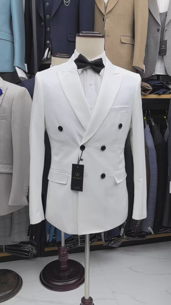 ST cassy Elegant White Double Breasted Suit Set 2 Piece Business Wedding Outfit Classic Stylish Blazer Pants Modern Trendy