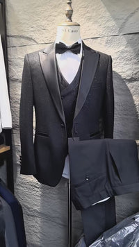 ST Cassy 奢華男士西服 高品質三件式閃鑽點綴婚禮禮服 閃亮鑽石燕尾服晚宴西裝
