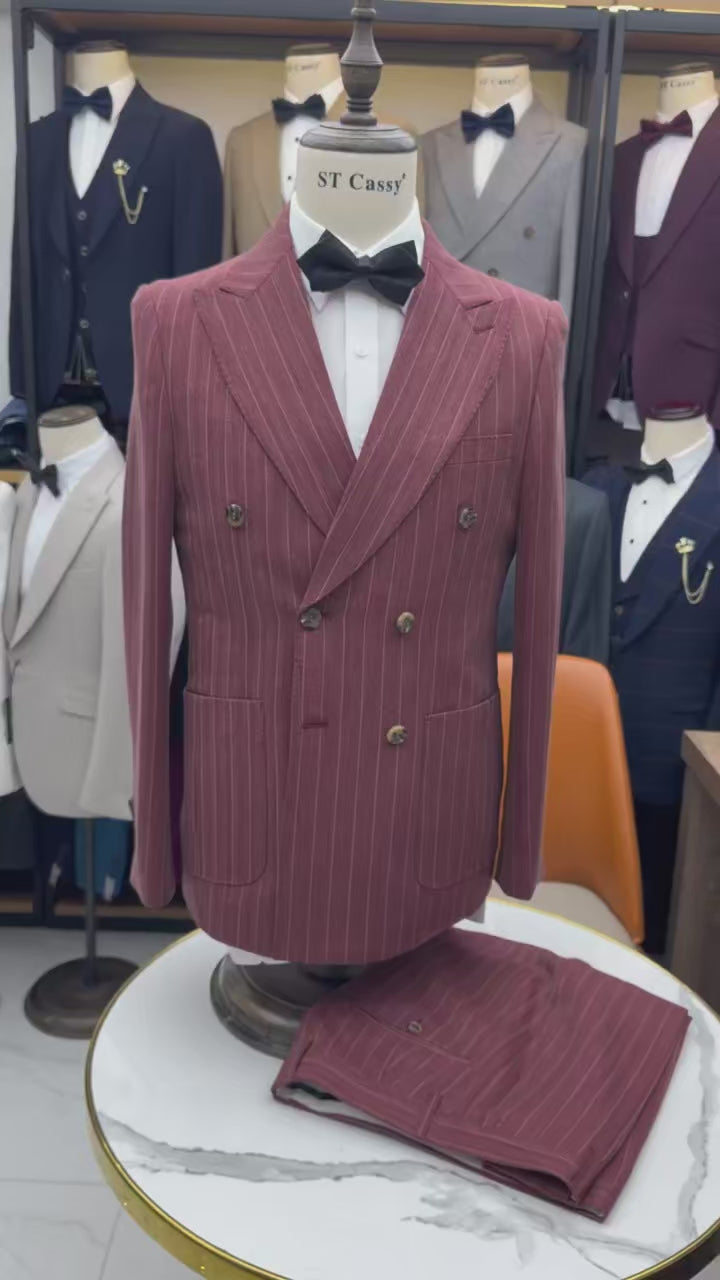 ST cassy gray 2 Pcs set（Jacket+pants）Men's Suit Stripe Double Breasted Wedding Groom costume leisure office Business Suit 2 sold byST Cassy Official St... (4.9 | 1,000+ sold ) 2 sold